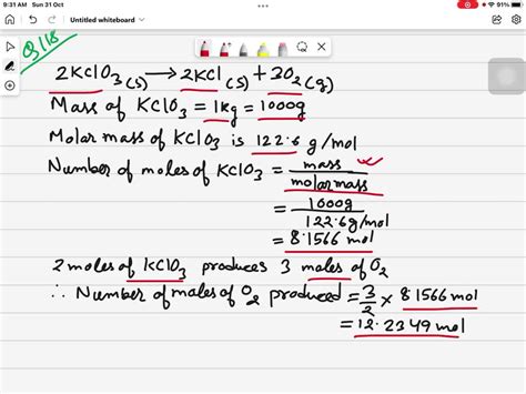 Oxygen gas can be produced in the laboratory by decomposition of potassium chlorate (KClO3 ...