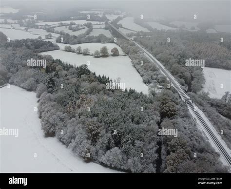 Aerial view of Ouse Valley Viaduct in the snow, winter 2022 Stock Photo - Alamy