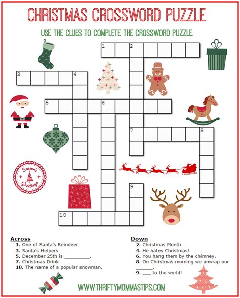 Christmas Crossword Puzzle Printable Thrifty Mommas Tips uIRQ7lRQ | WMFC - teens | Pinterest ...