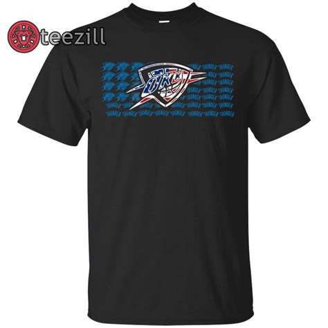 Black Oklahoma City Thunder USA Flag T-shirt for Basketball Fans Shirt ...