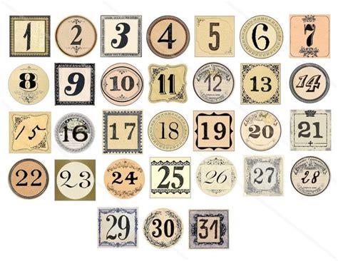 Vintage Calendar Numbers Labels, Days and Months Tags for Junk Journal ...