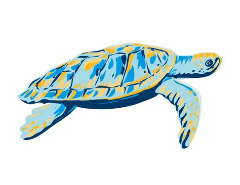 Loggerhead Sea Turtle Side View WPA Poster Art 21011254 Vector Art at Vecteezy