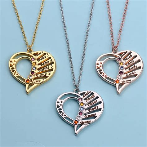 Personalized Family Love Pendant Necklace with Birthstones 2019 New Arrival Birthstone Necklaces ...