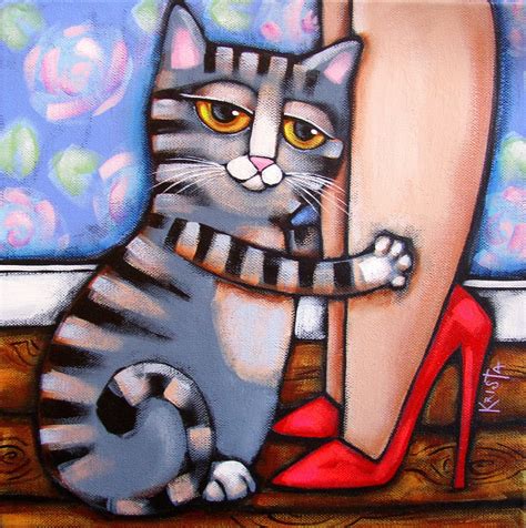 CAT Hug Folk Art Cat PRINT CATS wall art whimsical cat