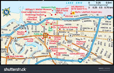 Cleveland, Ohio Downtown Map Stock Vector Illustration 144049609 : Shutterstock