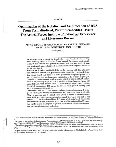 (PDF) Optimization of the Isolation and Amplification of RNA From Formalin-fixed, Paraffin ...