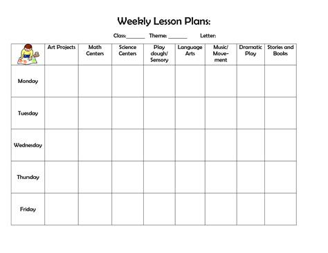 Daycare Weekly Lesson Plan Template | Example Calendar Printable