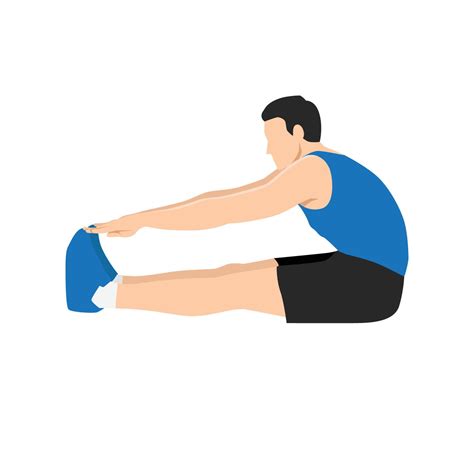 Man doing seated Toe Touch Stretch Exercise. Flat vector illustration isolated on white ...