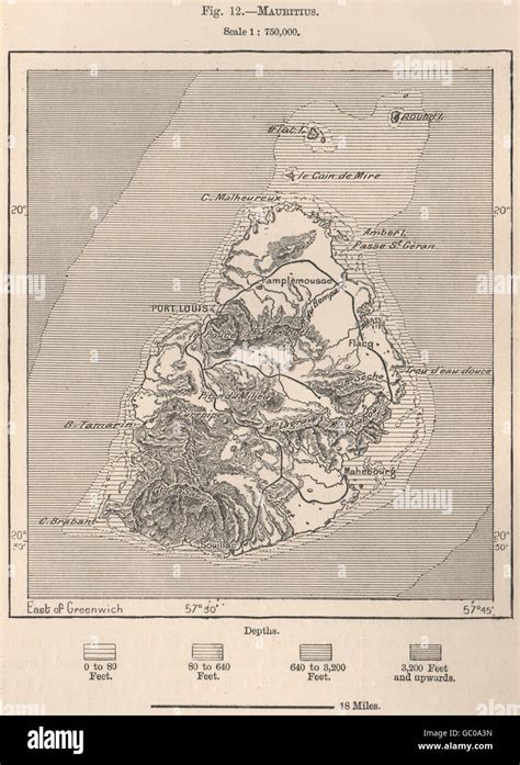 Mauritius. Mascarene Islands. Mascarenhas Archipelago, 1885 antique map Stock Photo - Alamy