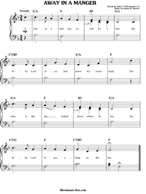 Away In A Manger Sheet Music Christmas Piano Easy Piano - ♪ SHEETMUSIC-FREE.COM