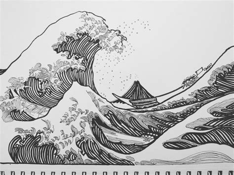 The Great Wave off Kanagawa Pen Art Drawings, Cartoon Drawings, Art ...