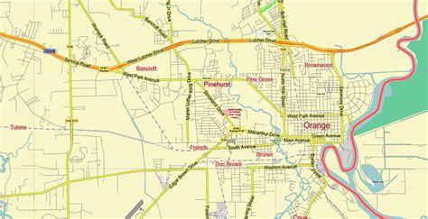 Port Arthur Texas US PDF Vector Map City Plan Exact Street Map editable Adobe PDF in layers