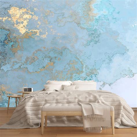 MFWFM Abstract Wallpaper Blue Gold Marble Texture Wall Mural Wallpaper(Not Peel n' Stick) 161"W ...