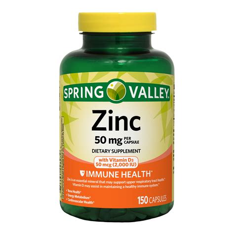 Spring Valley Zinc with Vitamin D Capsules Dietary Supplement, 50 mg ...