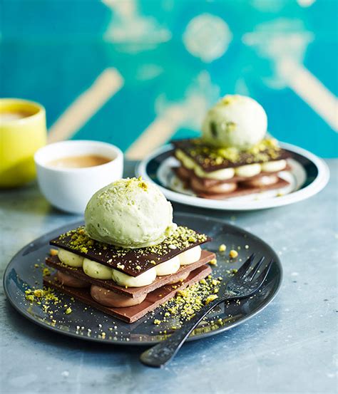 Grilled pistachio and chocolate millefeuille recipe :: Gourmet Traveller