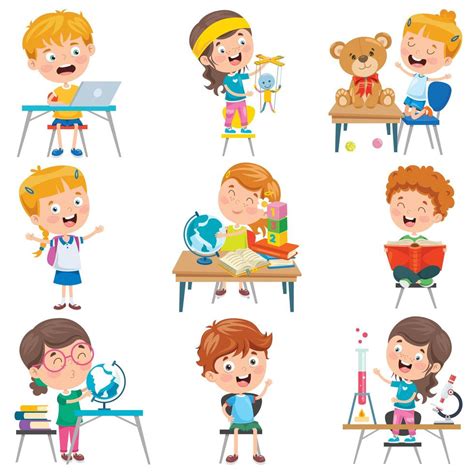 Little Children Doing Various School Activities 913531 Vector Art at ...