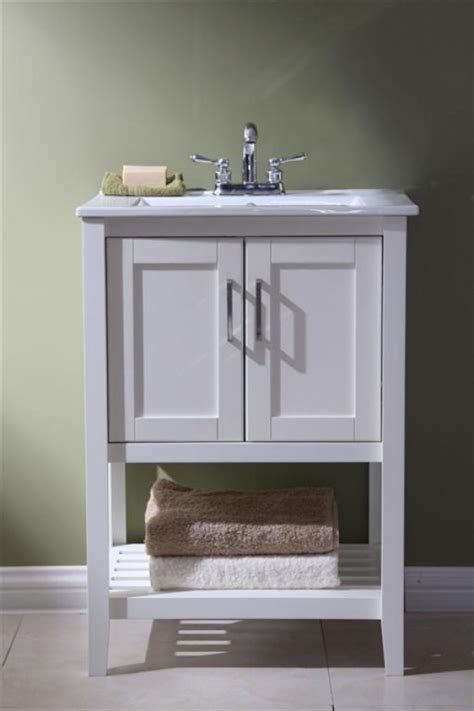 24 Inch Narrow Bathroom Vanity Open Shelf In White