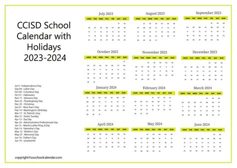 CCISD School Calendar with Holidays 2023-2024