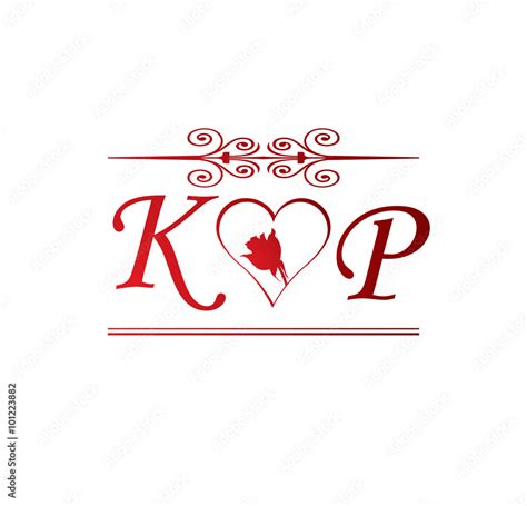 KP love initial with red heart and rose Stock Vector | Adobe Stock