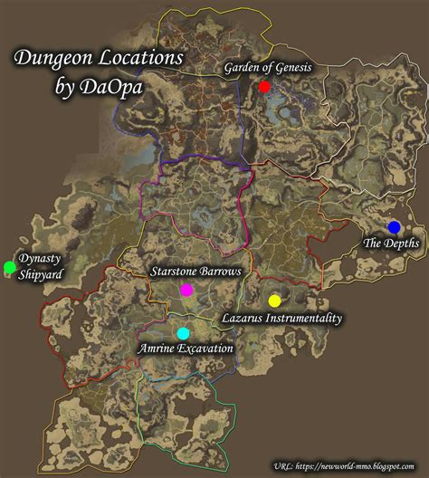 New World: Dungeon locations map