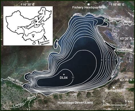 Map of Dali Lake (from http://maps.google.com) showing the location of... | Download Scientific ...