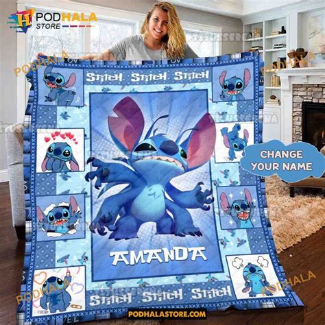 Custom Name Stitch and Lilo Blanket, Cute Stitch Blanket, Stitch Quilt ...