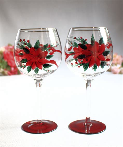 Poinsettia Wine Glasses, Christmas Glasses, Red Poinsettia Glasses ...