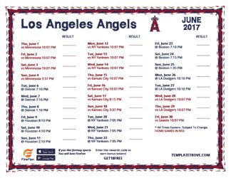 Printable 2017 Los Angeles Angels Schedule