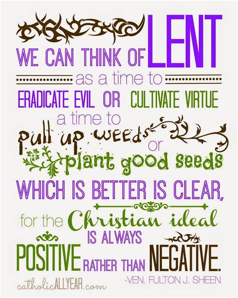 Catholic All Year: Ven. Fulton Sheen Lent quote purple and green and white Catholic All Year ...