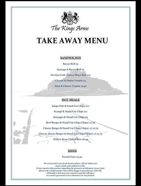 kingsarms_takeaway_menu - The Kings Arms, Marazion