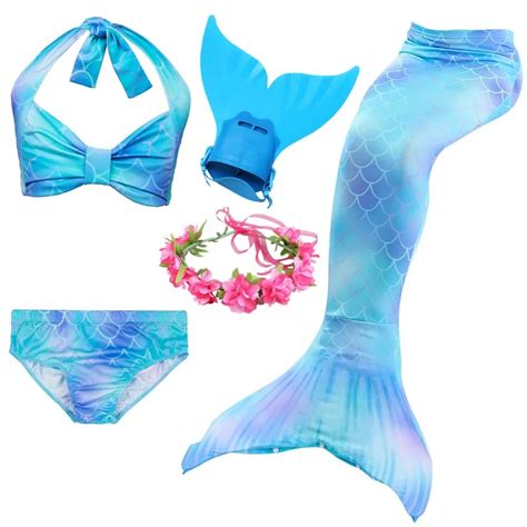 6 Colors Girls Swimming Mermaid Tail with Monofin Bathing Suit Children Ariel the Little Mermaid ...