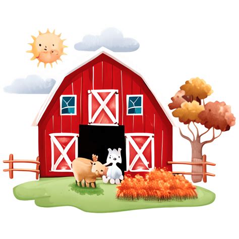 Rustic Red Barn with Animals in Fall Scenery · Creative Fabrica