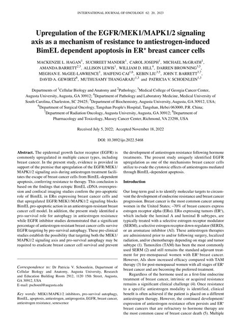 (PDF) Upregulation of the EGFR/MEK1/MAPK1/2 signaling axis as a mechanism of resistance to ...