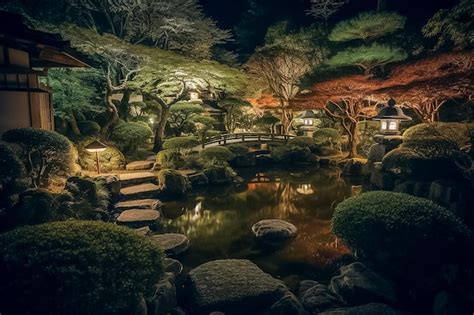 Premium AI Image | Beautiful japanese garden at night Ai generated