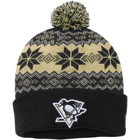 Mens Pittsburgh Penguins New Era Black Snowburst Cuffed Knit Hat with ...