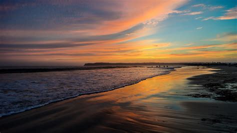 Ocean Waves Beach Sand Under Yellow Blue Clouds Sky During Sunset HD Sunset Wallpapers | HD ...