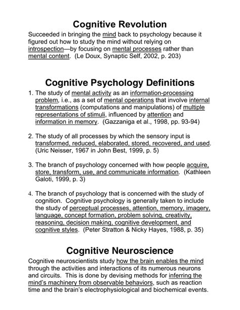 Cognitive Psychology Definitions