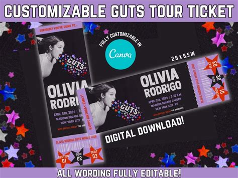 Customizable Olivia Rodrigo Guts Tour Ticket Template - Etsy