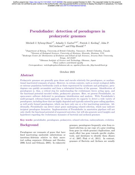 (PDF) Pseudofinder: detection of pseudogenes in prokaryotic genomes