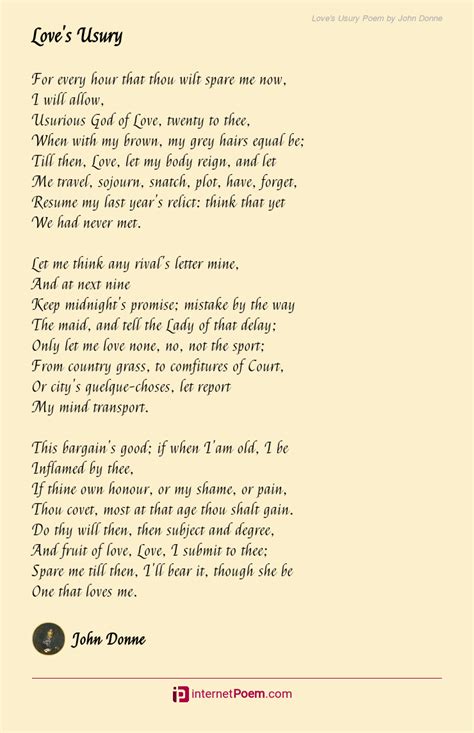 Love's Usury Poem by John Donne