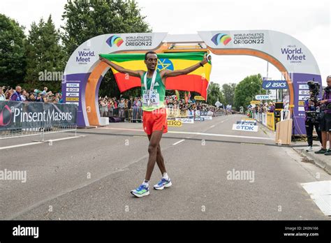 Tamirat Tola of Ethiopia celebrating after winning the men’s marathon ...