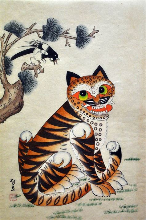 Tiger painting korea traditional folk style big cat animal art ...