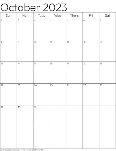 october 2023 calendar printable pdf template - blank calendar 2023 october free printable ...