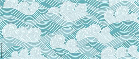 Traditional Japanese wave pattern vector. Luxury oriental style wallpaper. Hand drawn line arts ...