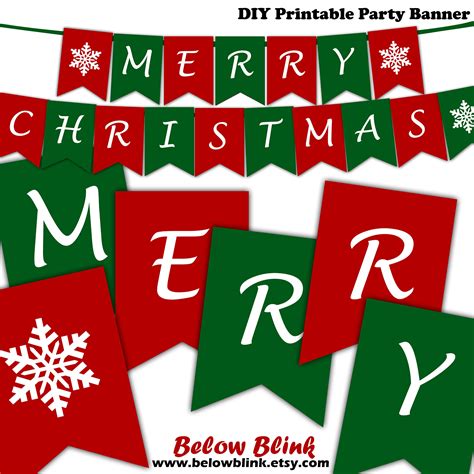 Merry Christmas Banner Printable Christmas Banner Snowflake - Etsy Australia