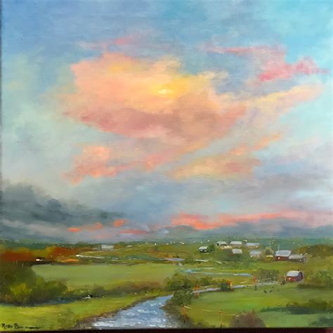 Sunrise Painting, Summer sky, Extra Large Painting, Rainbow Canvas Painting, Rustic Farm Oil ...