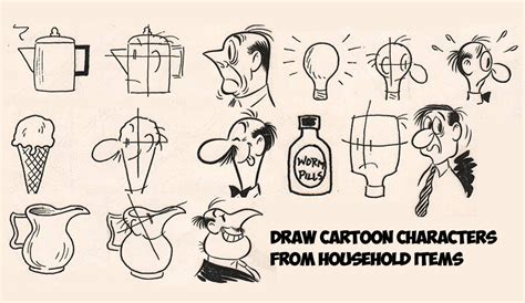 Learn How to Draw Cartoon Men Character's Faces from Household Objects - Easy Step by Step ...