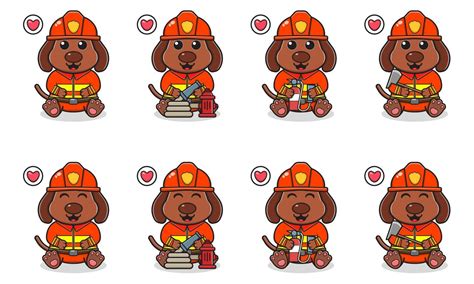 Vector Illustration of Cute sitting Dog cartoon with Firefighter ...