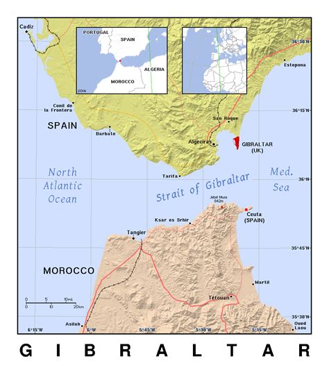 Detailed political map of Gibraltar with relief | Gibraltar | Europe ...