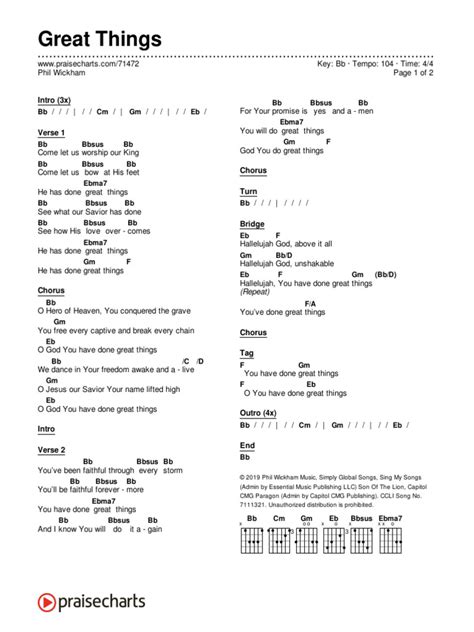 Great Things Phil Wickham Chord Chart BB 2 Column Layout | PDF | Song Structure | Musical Forms